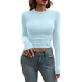 thumbnail image 2 of Tittly T-Shirts Graphiques T-Shirts Chemises Femmes Couleur Unie Col Rond Ajusté Mince Mode T-shirt à Manches Longues Couche de base Hauts pour Femmes T-Shirts pour Femmes Décontracté BU1 S, 2 of 9