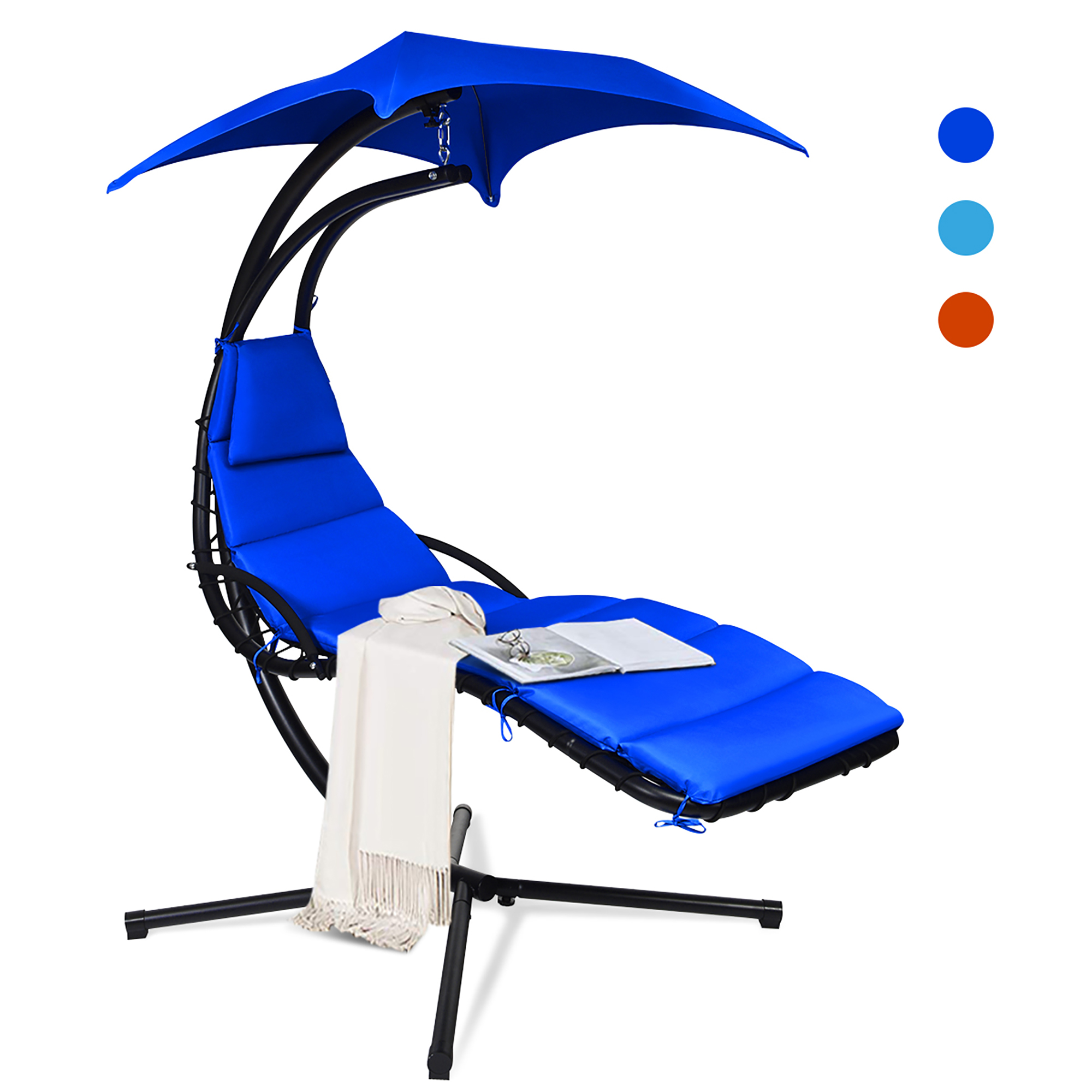 Costway Hanging Swing Chair Hammock Chair w/ Pillow Canopy Stand Navy