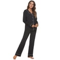 thumbnail image 4 of HEARTNICE Women Button up Pajama Set Long Sleeve Sleepwear Lightweight Pjs Set,(Black,2XL), 4 of 5