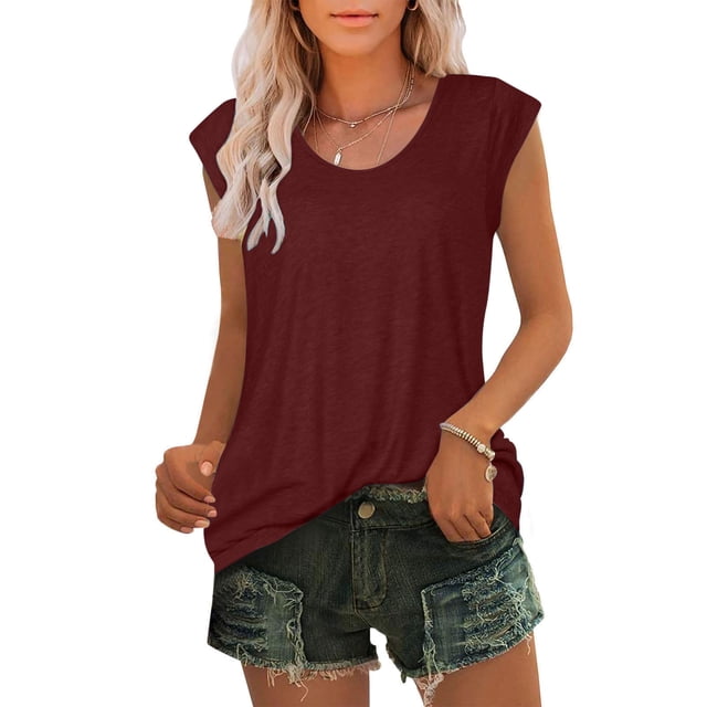 AherBiu Débardeurs Décontractés pour Femmes T-Shirts d'Été à Col Rond Tendance Sans Manches Coupe Ample Fluides Débardeur