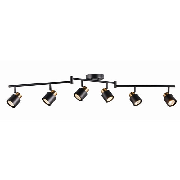 CRAFTRONOS 6 Light Foldable Track Lighting Kit, Matt Black Brass Finish Adjustable with Moden Flush Mount Ceiling Spotlight for Kitchen,Dining,Living