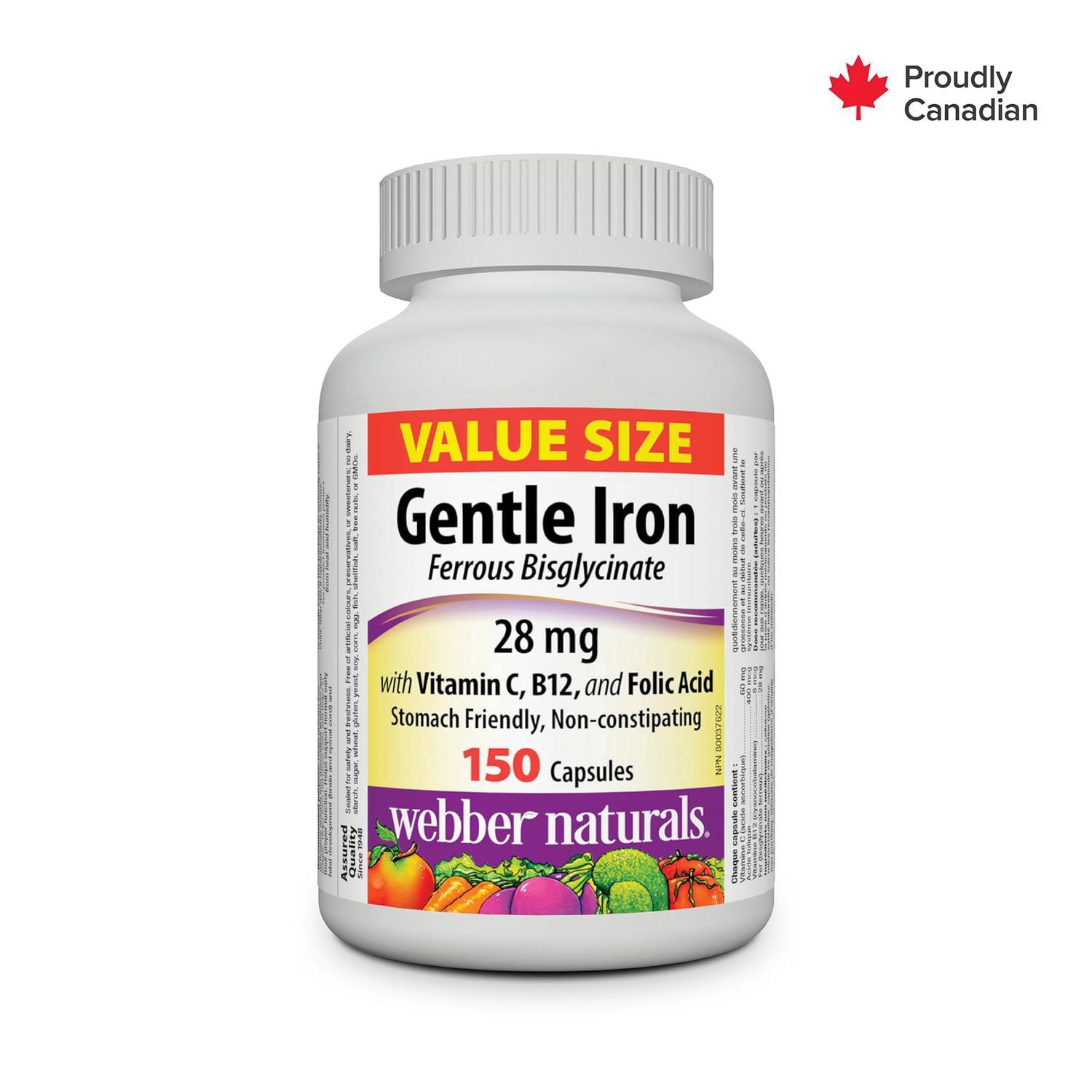 Webber Naturals® Fer Doux avec Vitamine C, B12 et Acide Folique 28 mg