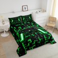 thumbnail image 4 of YST Gaming Comforter Set for Boys, Gamer Bedding Full, Black Reversible, Green, Grid Printed, 4 of 7