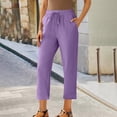 thumbnail image 2 of Yuyuzo Plus Size Cotton Linen Capri Pants for Women Drawstring High Waisted Summer Cropped Trousers, 2 of 7