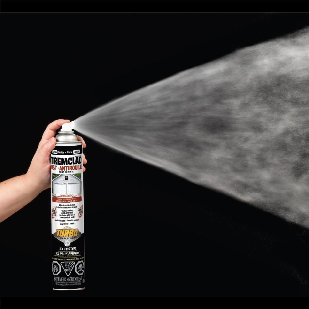 Peinture en spray de protection contre la rouille à base d'huile TREMCLAD Intérieur/Extérieur, blanc brillant, embout ventilateur Turbo 3X, 680 g