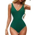 thumbnail image 2 of HLONK Women‘S High Cut Deep V Contrast Color Strap Net Yarn One-Piece Swimsuit Intummy Swimsuit, 2 of 6