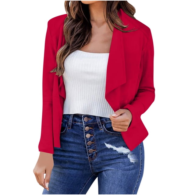 Timegard Lightweight Jacket Women Long Sleeve Cropped Blazer Casual Business Open Front Work Jackets