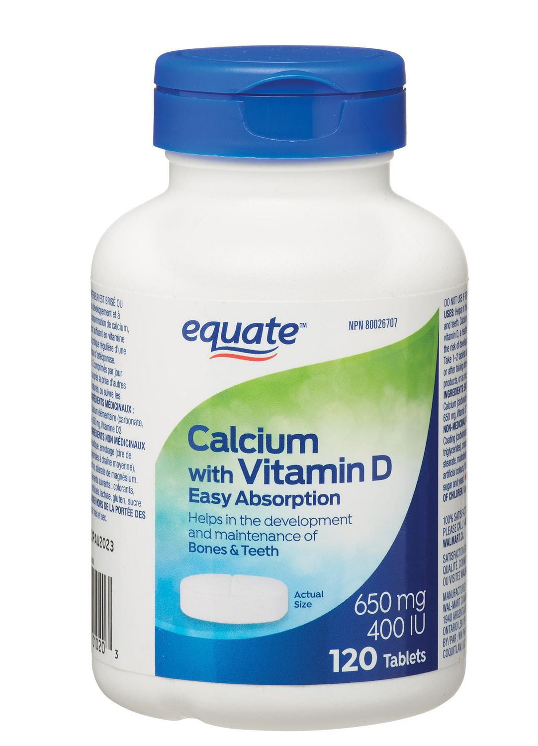 Equate Calcium avec Vitamine D 650mg 400IU