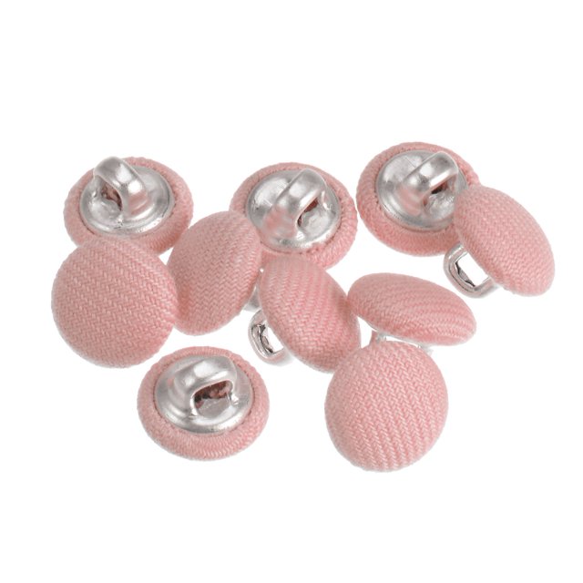 Unique Bargains 10pcs 16L Fabric Cloth Covered Button 10mm Round Metal Shank Sewing Buttons for Suits Dress Blouses, Pink