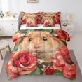 thumbnail image 1 of Ensemble Douillette 7 Pcs Cochon d'Inde Lit Double Tout-en-un, Ensembles de Literie Kawaii Cavy Draps de Lit Roses Rouges, Ensemble de Draps Animaux Sauvages Mignons avec Douillette, 1 of 6