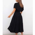 thumbnail image 3 of SMihono Robe d'Été pour Femmes 2024 Grande Taille Décontractée Couleur Unie Col en V à Lacets Manches Évasées Robe en Liquidation à Moins de 10!, 3 of 6