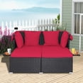 thumbnail image 3 of Topbuy Outdoor Daybed with Retractable Canopy, Black PE Rattan, Sunbed, Red, 3 of 9