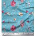 thumbnail image 1 of Soimoi polyester Crepe Fabric Coral,Shell & Sea Turtle Ocean Print Fabric by the Yard 52 Inch Wide, 1 of 3