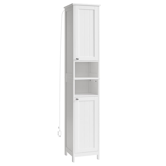 VASAGLE Tall Bathroom Cabinet with Lights, Slim Bathroom Storage Cabinet, Freestanding Narrow Cabinet with Adjustable Shelves, for Small Spaces, Modern, 11.8 Inches Wide, Cloud White UBBC566W02