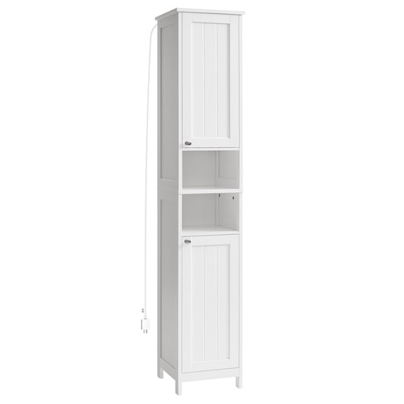 VASAGLE Tall Bathroom Cabinet with Lights, Slim Bathroom Storage Cabinet, Freestanding Narrow Cabinet with Adjustable Shelves, for Small Spaces, Modern, 11.8 Inches Wide, Cloud White UBBC566W02