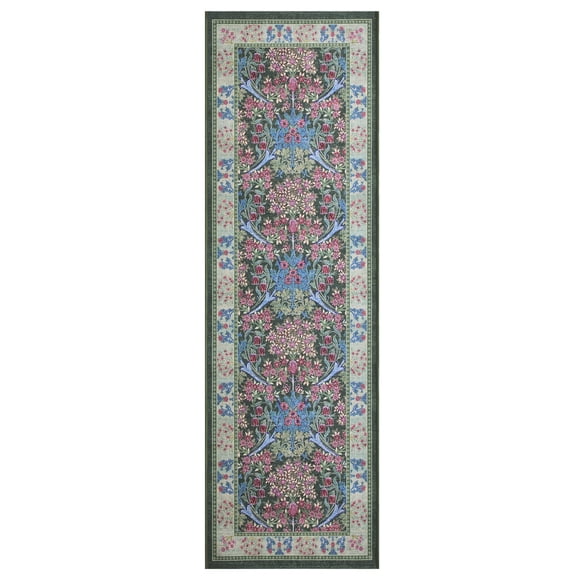 Better Homes & Gardens Traditional Floral Medallion Pattern Green, Machine Washable Accent Runner Mat 30x98, Ideal for hallway, bedroom, Kitchen, and Laundry room