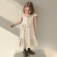 thumbnail image 5 of Robe pour Filles Petite Fille Été Sans Manches Robe Décontractée Enfants Tout-Petit Boutonnée Mode Robe Soleil à Volants Robe Bébé Beige 3 Ans-4 Ans, 5 of 5