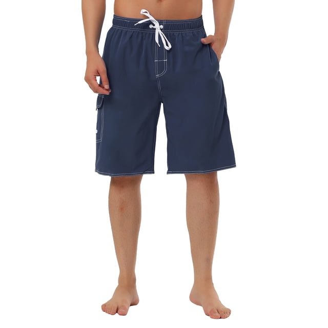 INSPIRE CHIC Men's Solid Board Shorts Quick Dry Swim Trunks with Elastic Waist & Drawstring 30 Dark Blue