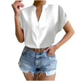 thumbnail image 1 of Women Solid Color Tops Button V Neck T-Shirts Blouse, 1 of 9