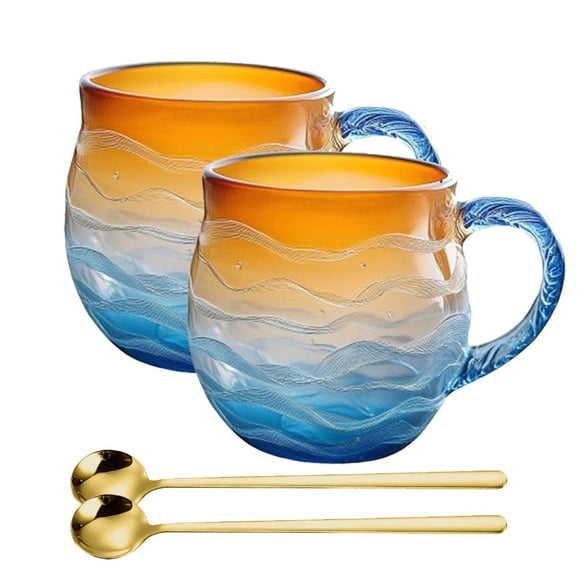 Sea Glass Wave Mug,12 Oz Handblown Ocean Wave Glass Mug Cup, with Textured SeaWave Design,Unique Beach Theme Mugs for Tea,Coffee Wine Ice Drink,Sea Inspired Drinkware Gift for Ocean Lovers