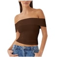 thumbnail image 1 of Yuyuzo Going out Tops for Women off Shoulder Tops Short Sleeve Crop Top Solid Color Stretchy Slim Fitted Basic Tees, 1 of 7