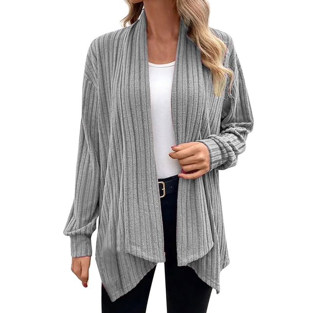 Yuyuzo Womens Cardigan Long Sleeve Irregular Hem Drape Open Front Knit Solid Color Cardigan Sweater Fall