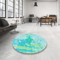 thumbnail image 4 of Ahgly Company Machine Washable Indoor Round Transitional Turquoise Green Area Rugs, 7' Round, 4 of 7