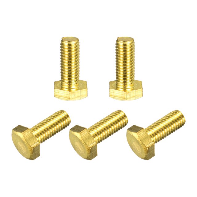 Unique Bargains Brass Hex Bolts, M10x25mm 5 Pack Fully Thread Grade 4.8 Machine Screws