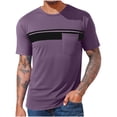 thumbnail image 1 of Men Oversized T Shirts Casual Loose Short Sleeve Crew Neck Tee Shirt Striped Color Block Tops with Pocket, 1 of 4