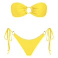 thumbnail image 1 of Swimming Suits for Women Solid Color Strapless Backless Gathering Separate Bikini Yellow Bathing Suit for Women S, 1 of 3