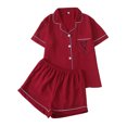 thumbnail image 1 of cfhntfmh Ensembles de Pyjama pour Femmes Ensemble de Pj Mignon à Imprimé Cœur Chemise à Manches Courtes Boutonnée avec Shorts Ensemble de Pjs 2 Pcs, 1 of 4