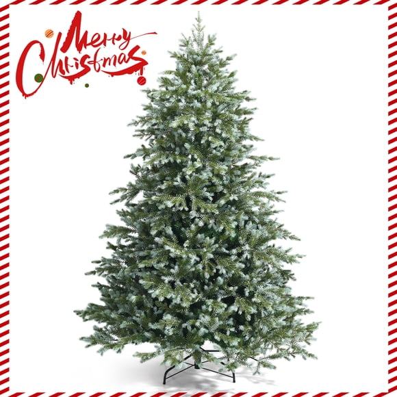 Patiojoy 7ft Evergreen Artificial Christmas Tree, Mixed PE & PVC Tree Metal Stand Included, Unlit Xmas Tree for Holiday Festival