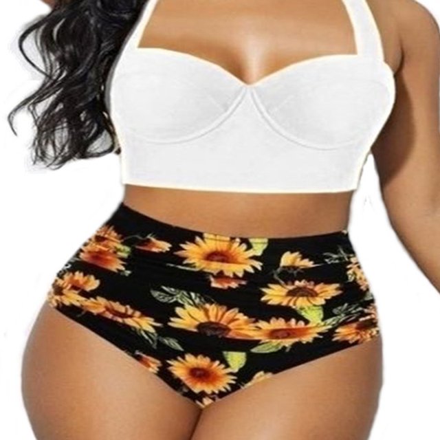 Women Push Up Bikini Set Flower Print High Waist Swimming Suits