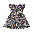 thumbnail image 3 of Robe d'Été pour Filles Tout-Petits Bébés Filles Mignonne Imprimé Dinosaure Multicolore Manches Volantes Robe, 3 of 9