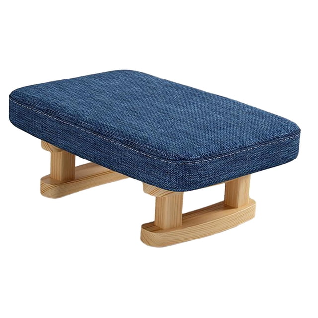 Padded Footstool, Small Ottoman Footrest with Wooden Legs, Rectangular Footstool blue