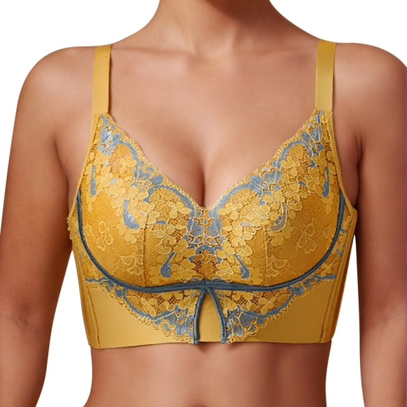 LOVZFMLL Soutien-Gorge pour Femmes Dames Confortable Respirant Sans Armature Aguichant Dentelle Rassemblement Ajustement Rehaussement Soutien-Gorge Femme sous-Vêtements Jaune 34