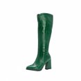 thumbnail image 2 of Autumn And Winter Thick High-heeled Pointed Toe Slim Boots Side Zipper Print Warm High-top Boots, 2 of 9
