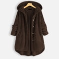 thumbnail image 2 of WEIYLL Fleece Jacket Women Pocket Irregular Long Hooded Button Sleeve Plus Size Coffee Fall Tops Size M, 2 of 4