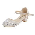 thumbnail image 1 of Girls Heels Princess Shoes Rhinestone Sparkling Closed Toe Heels Ankle Strap Pendant Dance Wedding Party Spring Summer Dress Pump Shoes Gold, 1 of 6