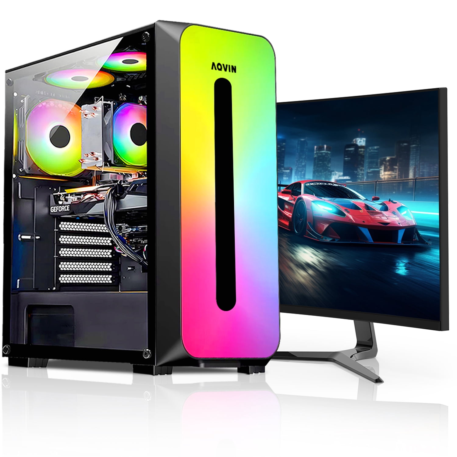 Gaming PC AQVIN AQB60 Desktop Computer Tower, Core i7 up to 4.60 GHz Processor,RTX 3050 6GB GDDR6, 32GB DDR4 RAM,1TB SSD, Windows 11 Pro, 24 inch Gaming Monitor Gaming Keyboard and Mouse, WiFi