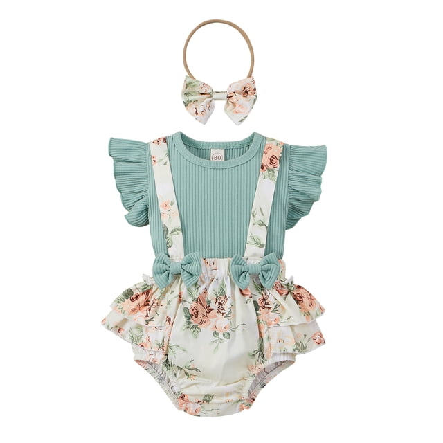 Fortune Baby Girl Flower Printed O-neck Tops Suspender Shorts,2pcs set,0-18M