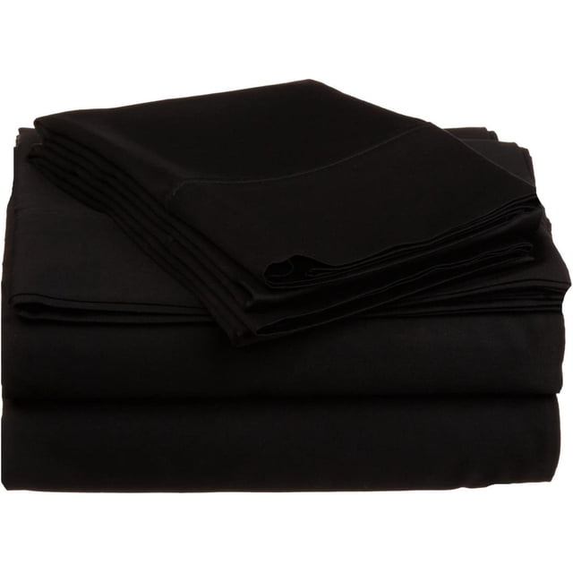 Alive Pixels Sheet Set Black Solid 100 Percent Cotton 4-Pc Sheet Set with 21 Inch Pocket 200TC (King, Black)