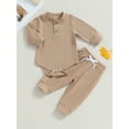 thumbnail image 2 of SUNSIOM Baby Boy 2 Piece Outfit Solid Color Button Long Sleeve Rompers and Elastic Pants Fall Clothes, 2 of 9