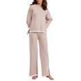 thumbnail image 1 of Fortune 2Pcs Women Knit Clothes Contrast Color Long Sleeve Loose Sweater + Wide Leg Pants Fall Lounge Set, 1 of 9