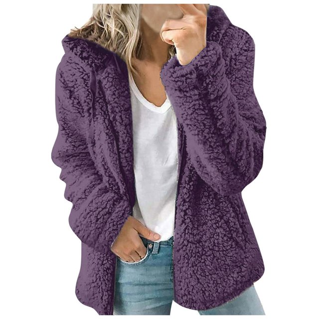 Jackets for Women Clearance Sale Solid Color Zipper Outwear with Pockets Long Sleeve Zipper Drawstring Hooded Jacket Fall Winter Loose Fit Warm Coat