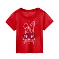 thumbnail image 1 of PMVFHDE T-Shirt Imprimé Lapin de Pâques pour Filles - Mignon Col Rond Manches Courtes pour Printemps Vacances, Fête de Pâques & Tenues Décontractées (Doux & Confortable) Rouge, 3-4 Ans, 1 of 3