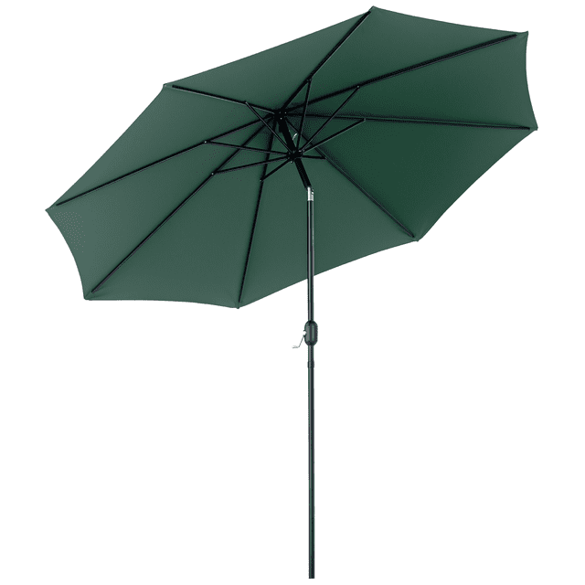 Outsunny Parasol de Marché Rond 10 Pieds x 8 Pieds Vert avec Cadre en Acier et Tissu en polyester durable. Conçu pour l'Ombre Extérieure, Doté d'Un Mécanisme à Manivelle pour une Ouverture et un Inclinaison Faciles, de 8 Baleines pour la Stabilité et d'Un Dessus en Forme de Gourde. Idéal pour patios, Jardins et Espaces Extérieurs. Support Non Inclus.