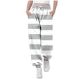 thumbnail image 2 of MKOSPLRT Sweatpants for Girl Striped Activewear Joggers High Waist Drawstring Color Block Sweat Pants Lightweight Wide Leg Pants with Pocket, 2 of 8