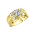 thumbnail image 3 of RYLOS Men's Rings 14K Yellow Gold Rings Classic Designer Style 8X6MM Oval Gemstone &  Diamond Ring White Topaz April Birthstone Rings For Men Size 12, 3 of 7