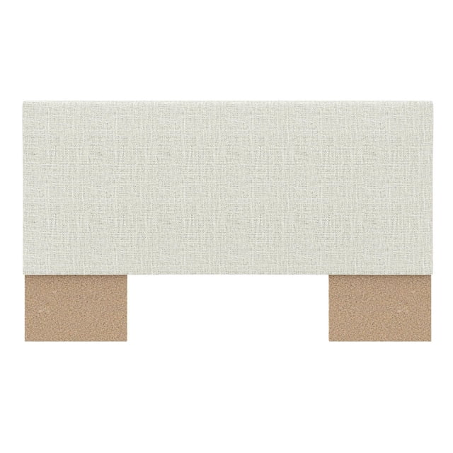 Julian Queen Size Upholstered Headboard in mist grey textured polyester fabric with a rectangular silhouette and natural wood legs, designed to add modern style and comfort to bedroom furniture.